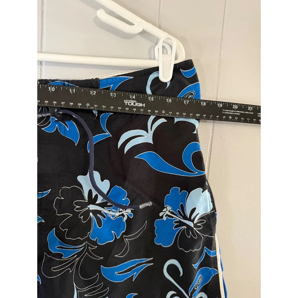 Quiksilver Edition Board Shorts Mens 34 Black Blue Tropical Hibiscus Floral Surf